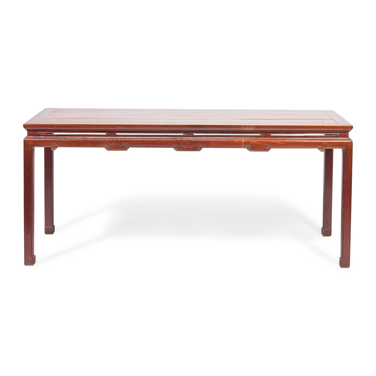 An Impressive Chinese Huanghuali and Hardwood Painting Table, Hua'An, 18th/Early 19th Century 清中期 黃花梨拼硬木有束腰如意纹大畫案