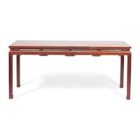 An Impressive Chinese Huanghuali and Hardwood Painting Table, Hua'An, 18th/Early 19th Century 清中期 黃花梨拼硬木有束腰如意纹大畫案