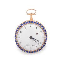 GUEX, ENAMEL AND SEED PEARL OPEN FACE POCKET WATCH