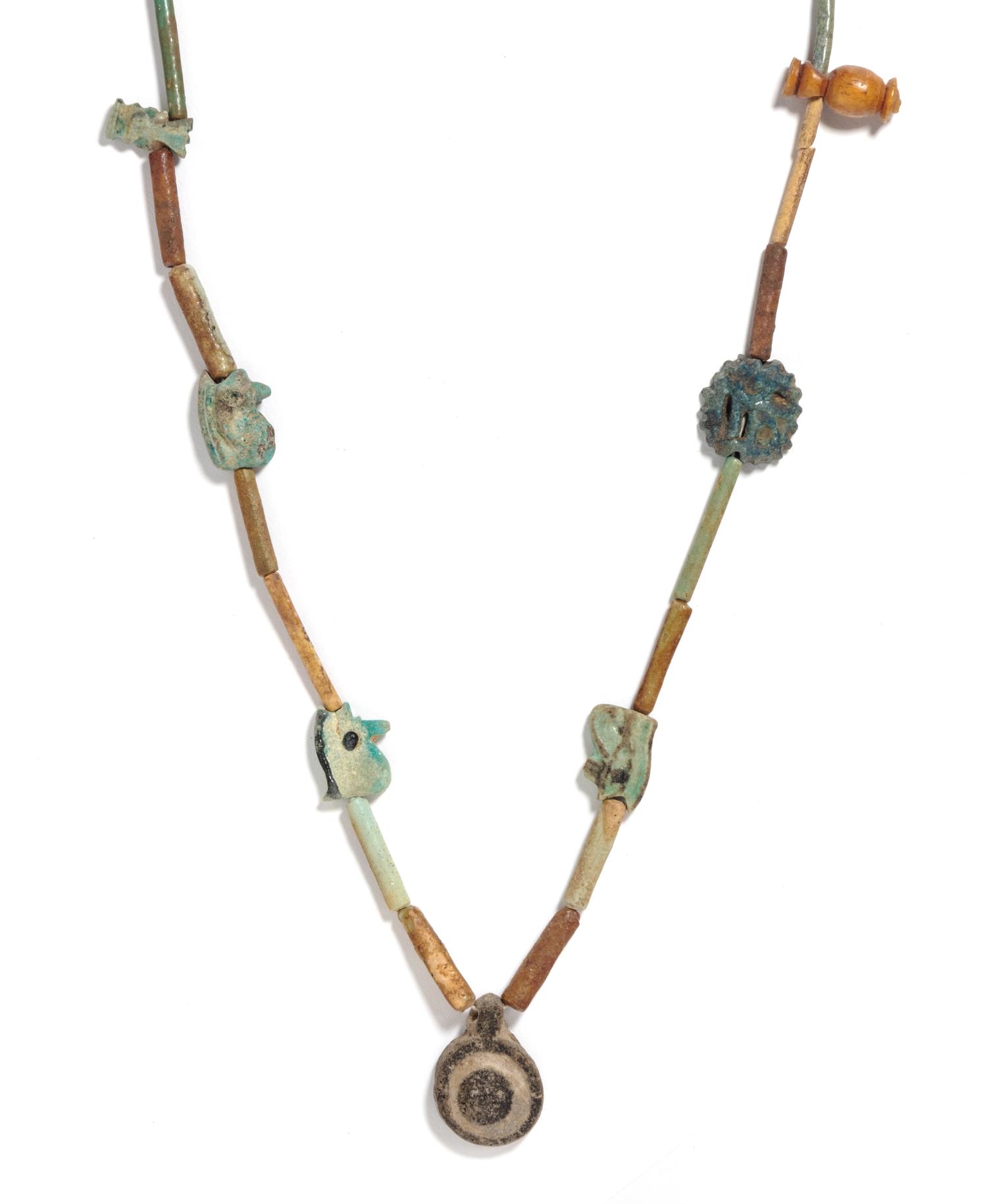 An Egyptian Faience Bead and Amulet Necklace