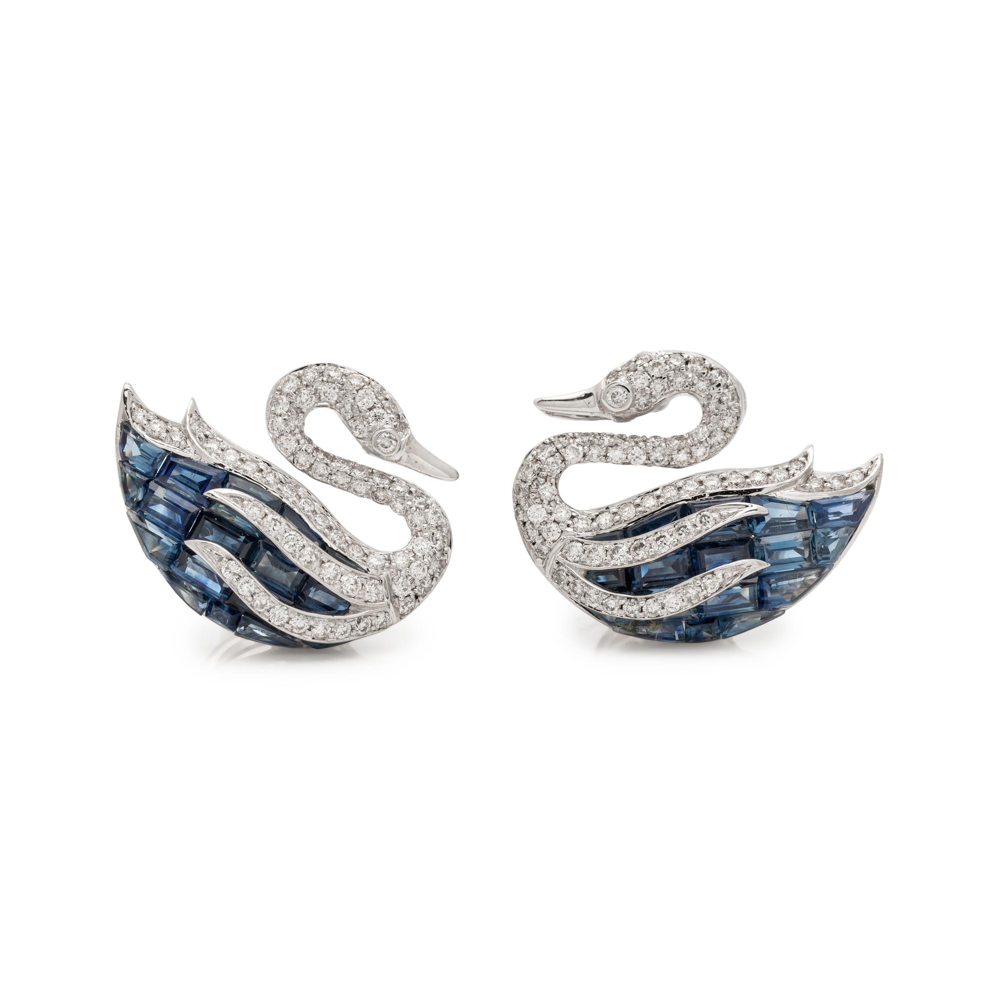 DIAMOND AND SAPPHIRE SWAN EARRINGS
