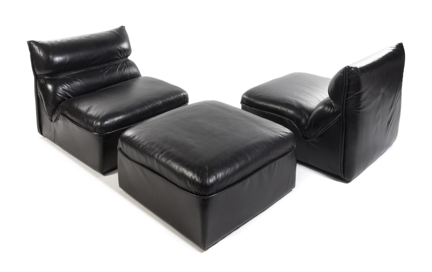 Guido Faleschini, i4 MARIANI for PACE COLLECTION, c.1975, a pair of lounge chairs, with an ottoman