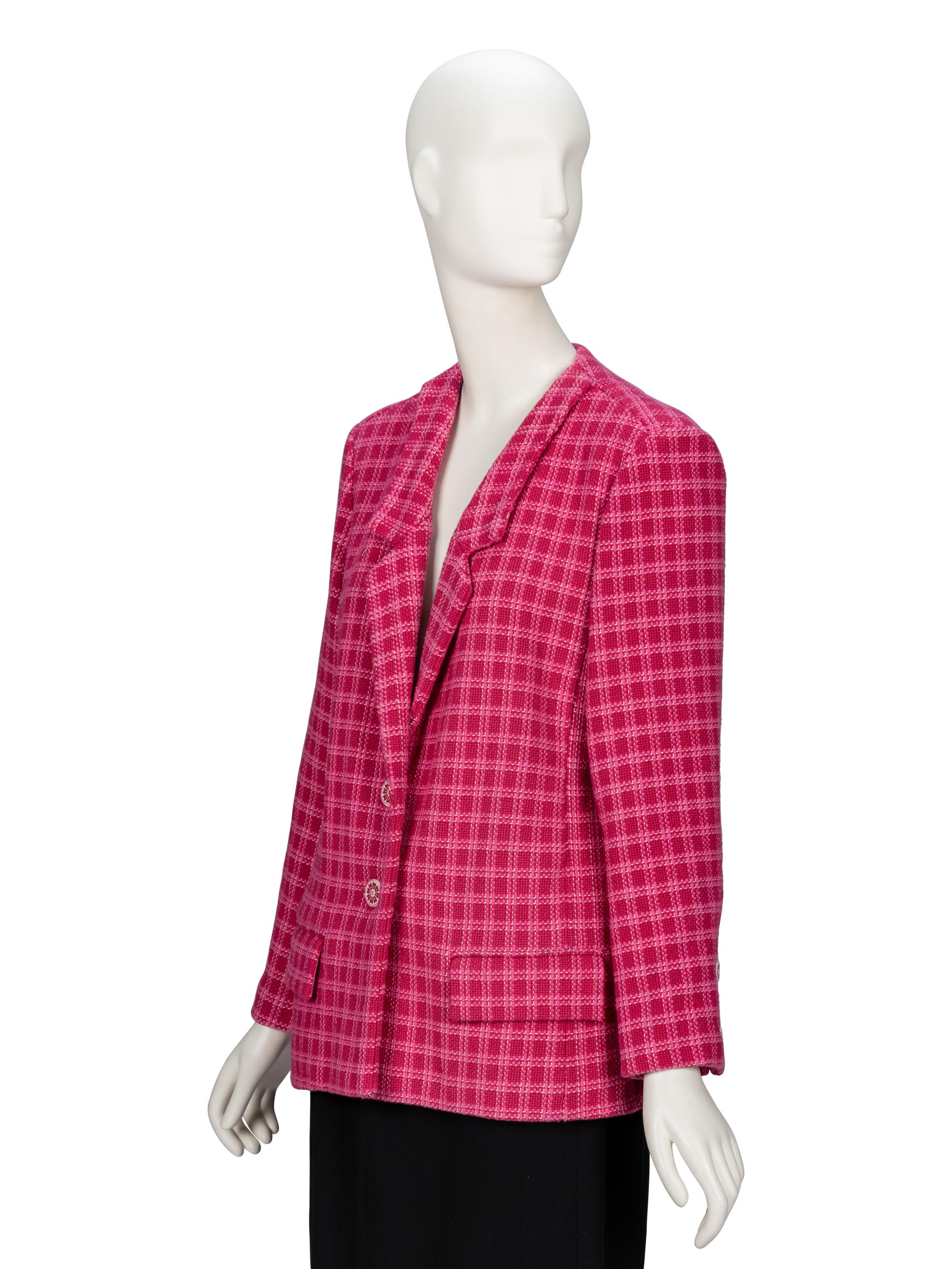 Chanel, Raspberry Plaid Tweed Blazer