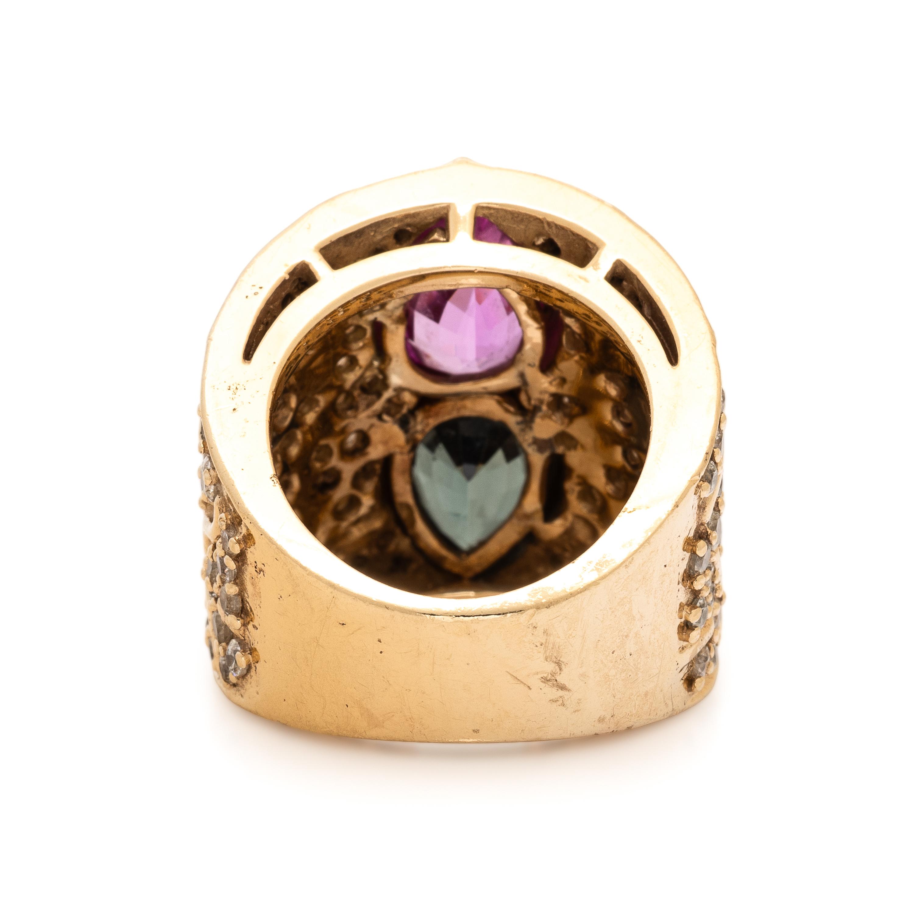 Tourmaline, Diamond, and Yellow Gold Ring