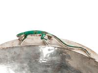A Mexican Hardstone-Mounted Silver-Plate Tray