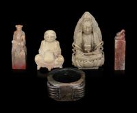 Five Chinese Soapstone and Hardstone Carvings