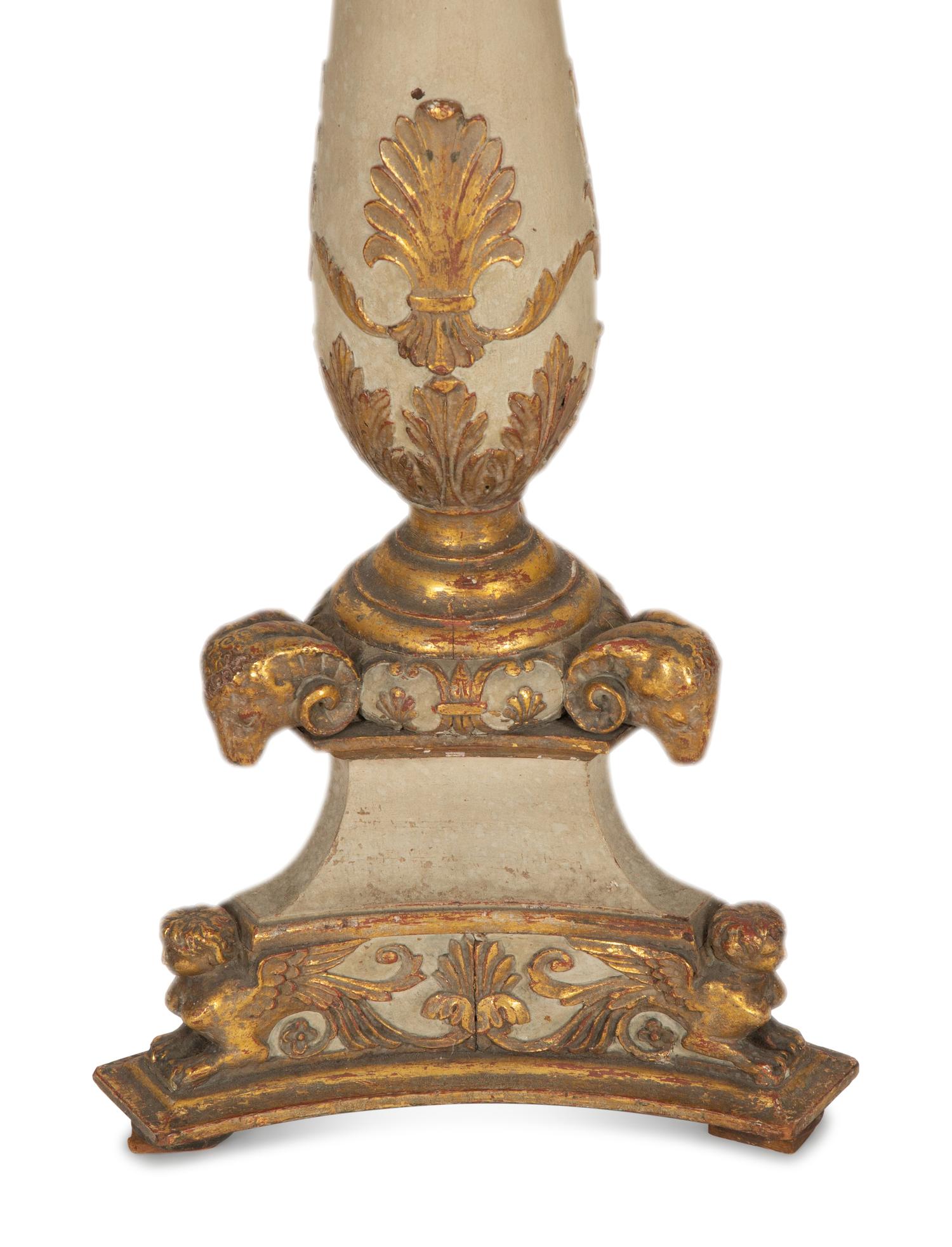 A Pair of Louis XV Style Painted and Parcel Gilt Pedestals