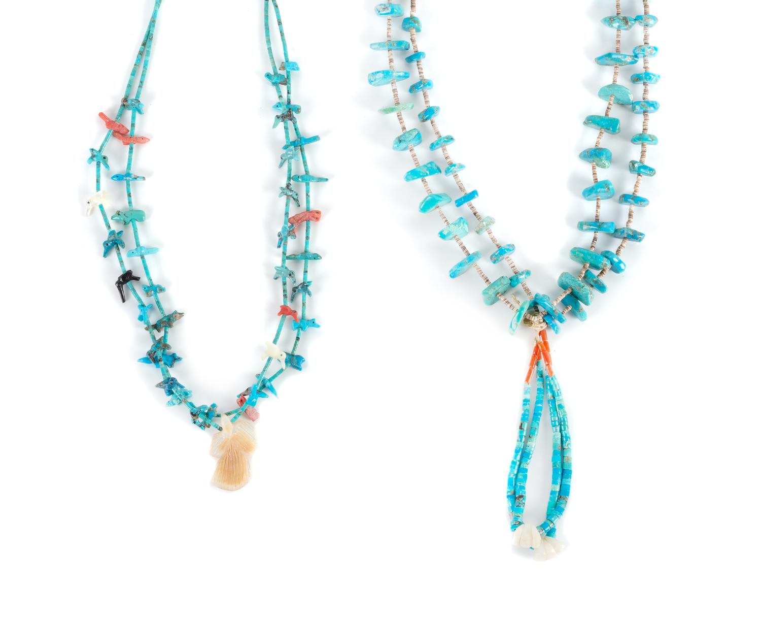 Two Southwestern Turquoise Necklaces Length of largest 24 inches