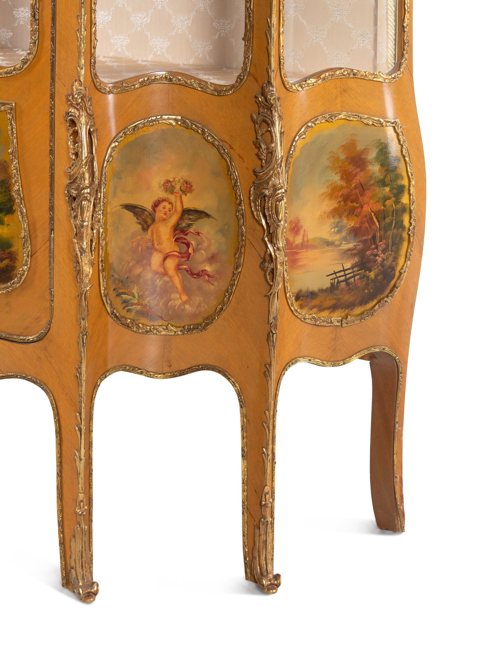 A Louis XV Style Gilt Metal Mounted Painted Vitrine