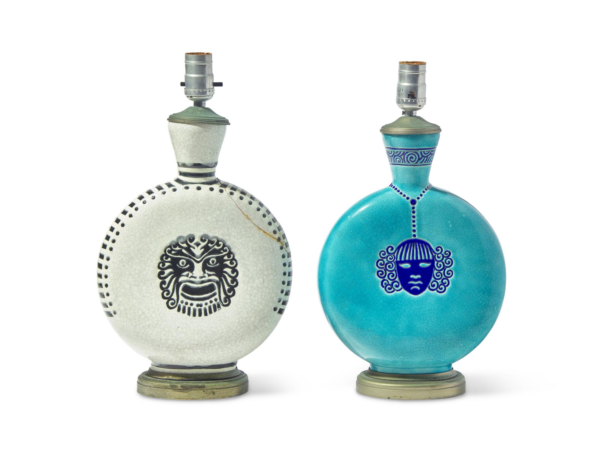 Two French Art Deco Earthenware Vases, Now Mounted as Lamps
