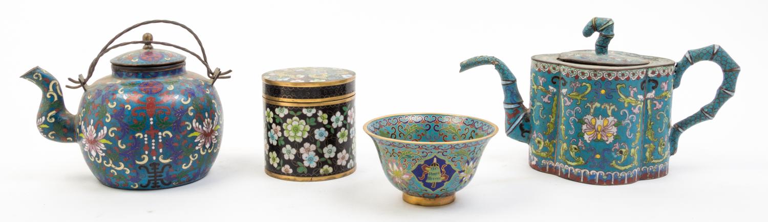 A Group of Cloisonne Articles Height of largest teapot 10 1/4 inches.