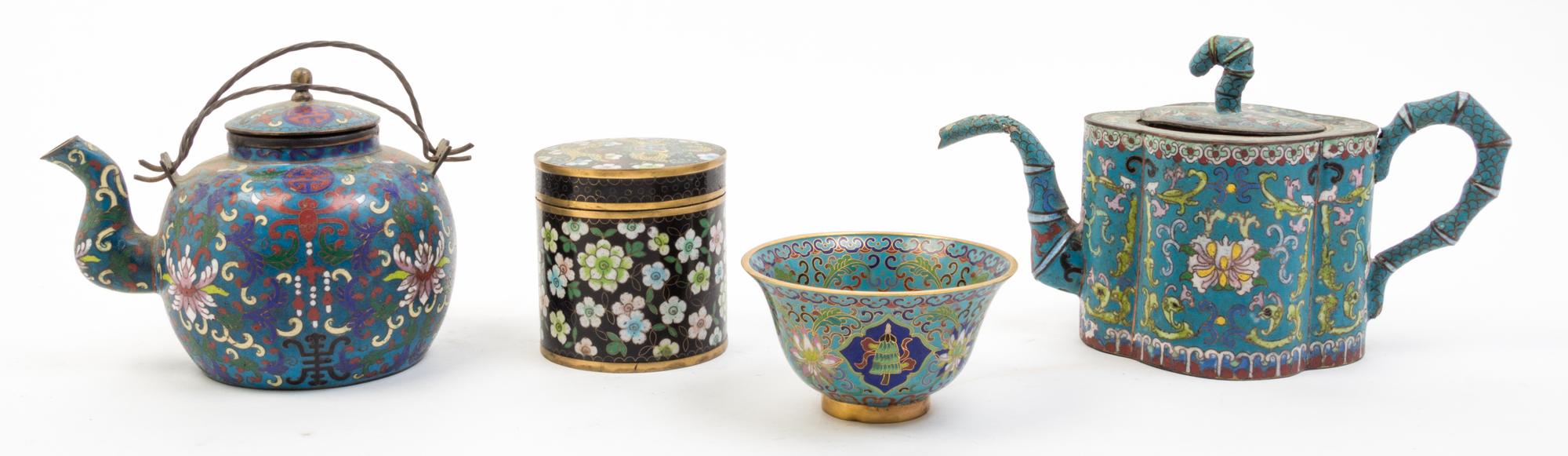 A Group of Cloisonne Articles Height of largest teapot 10 1/4 inches.