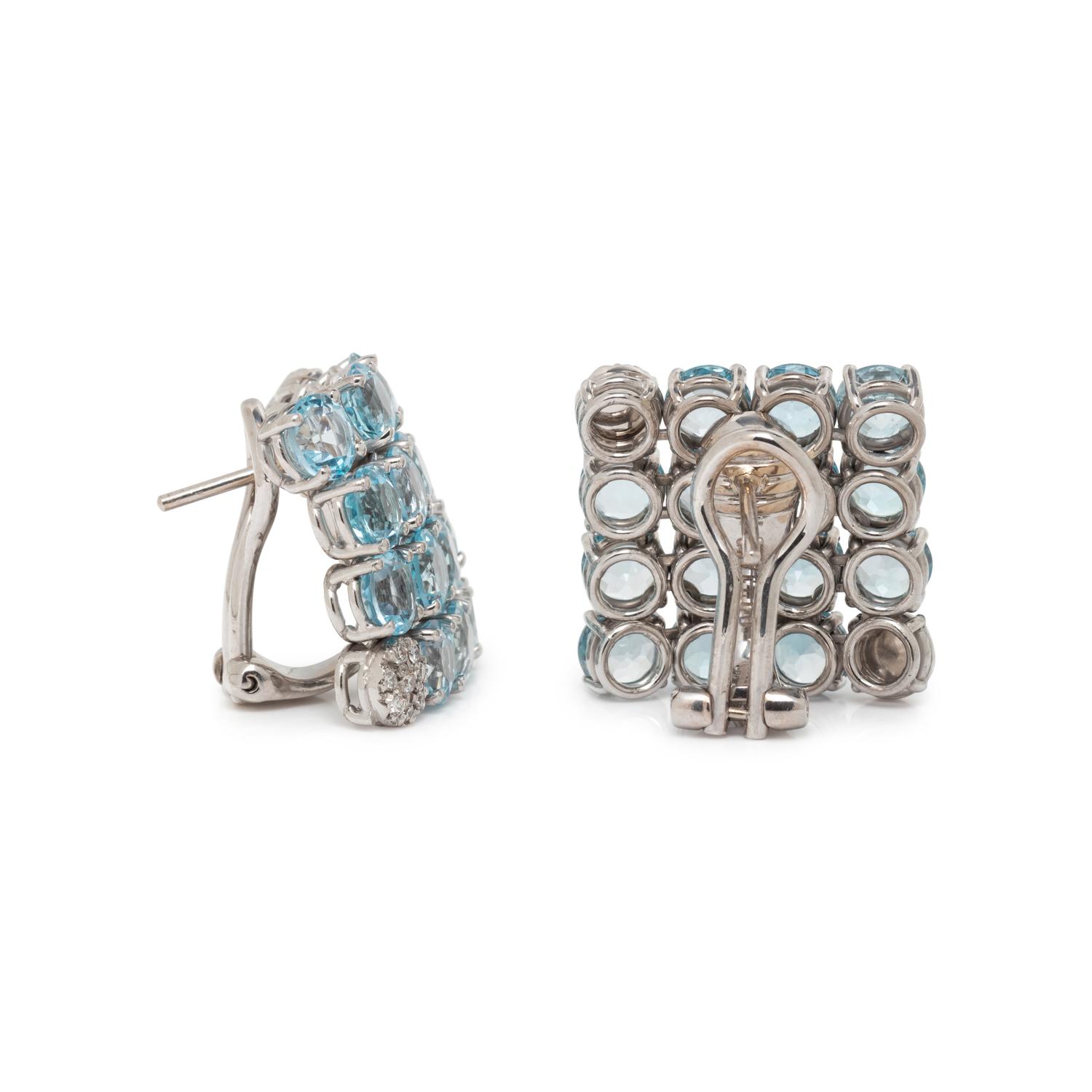 GAVELLO, WHITE GOLD, AQUAMARINE, BLUE TOPAZ AND DIAMOND EARCLIPS