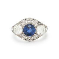 SAPPHIRE, DIAMOND, AND PLATINUM RING