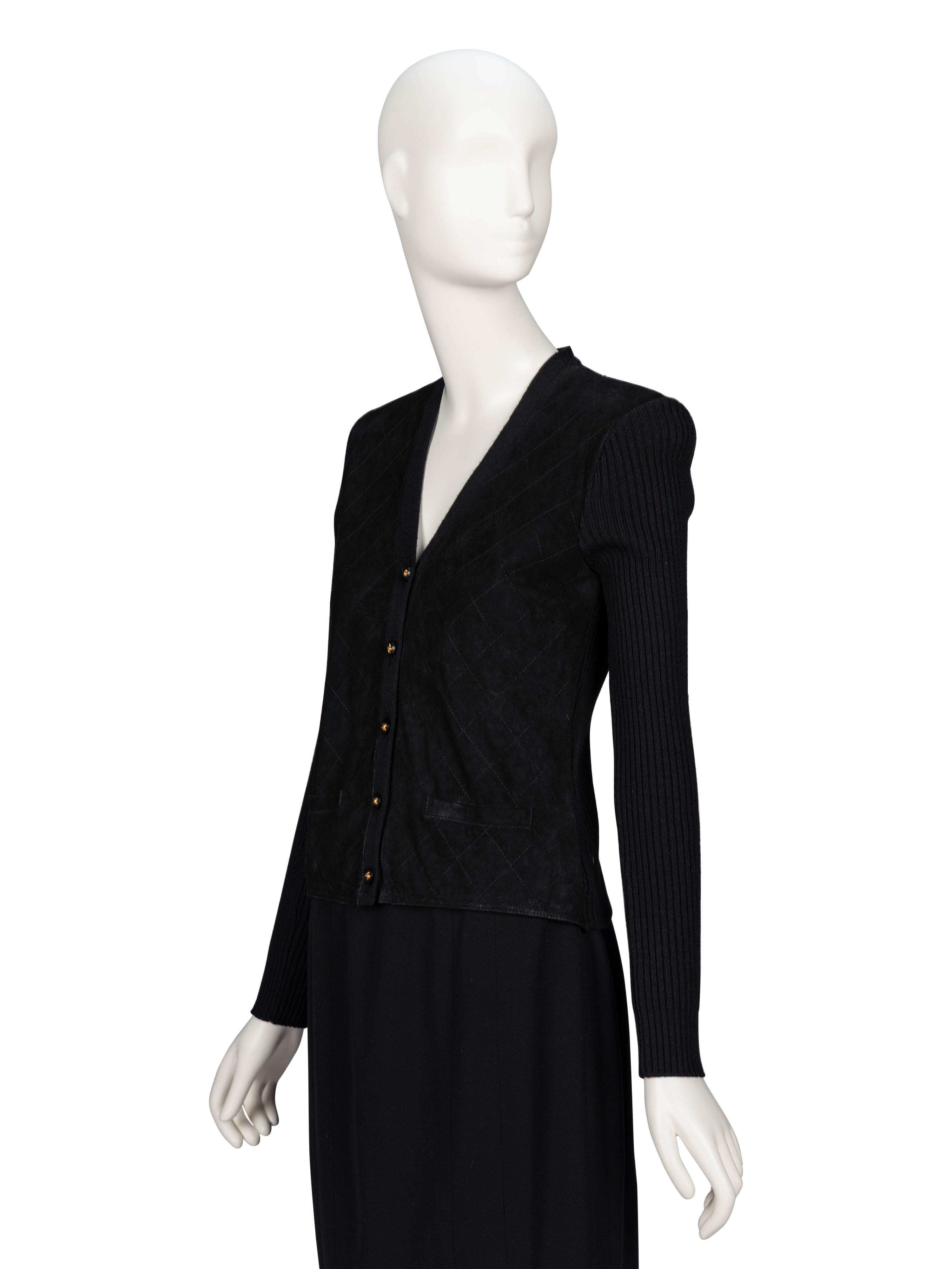 Chanel, Black Suede & Knit Cardigan