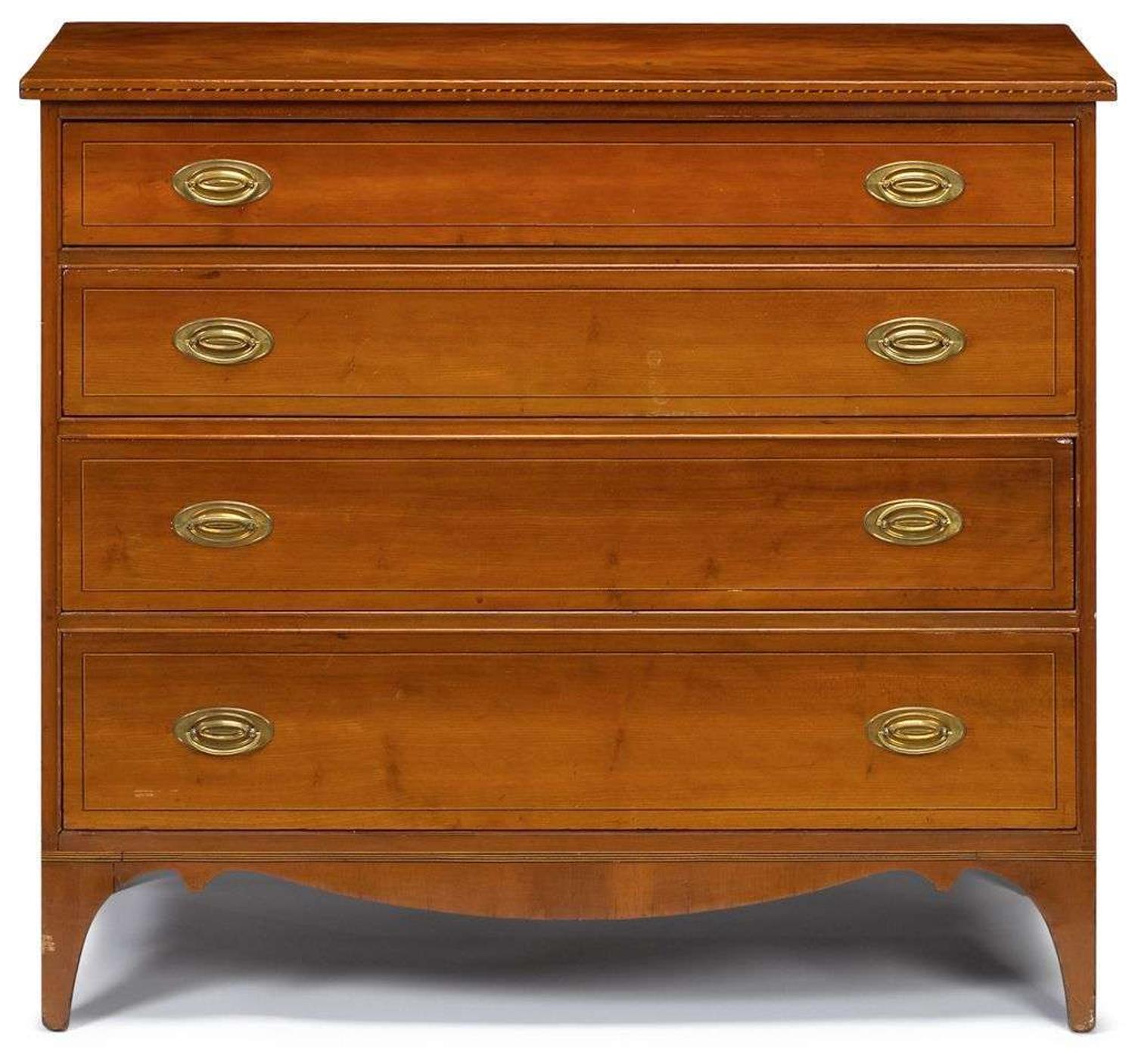 Federal inlaid maple chest of drawers branded "wm peabody," new england, early 19th century