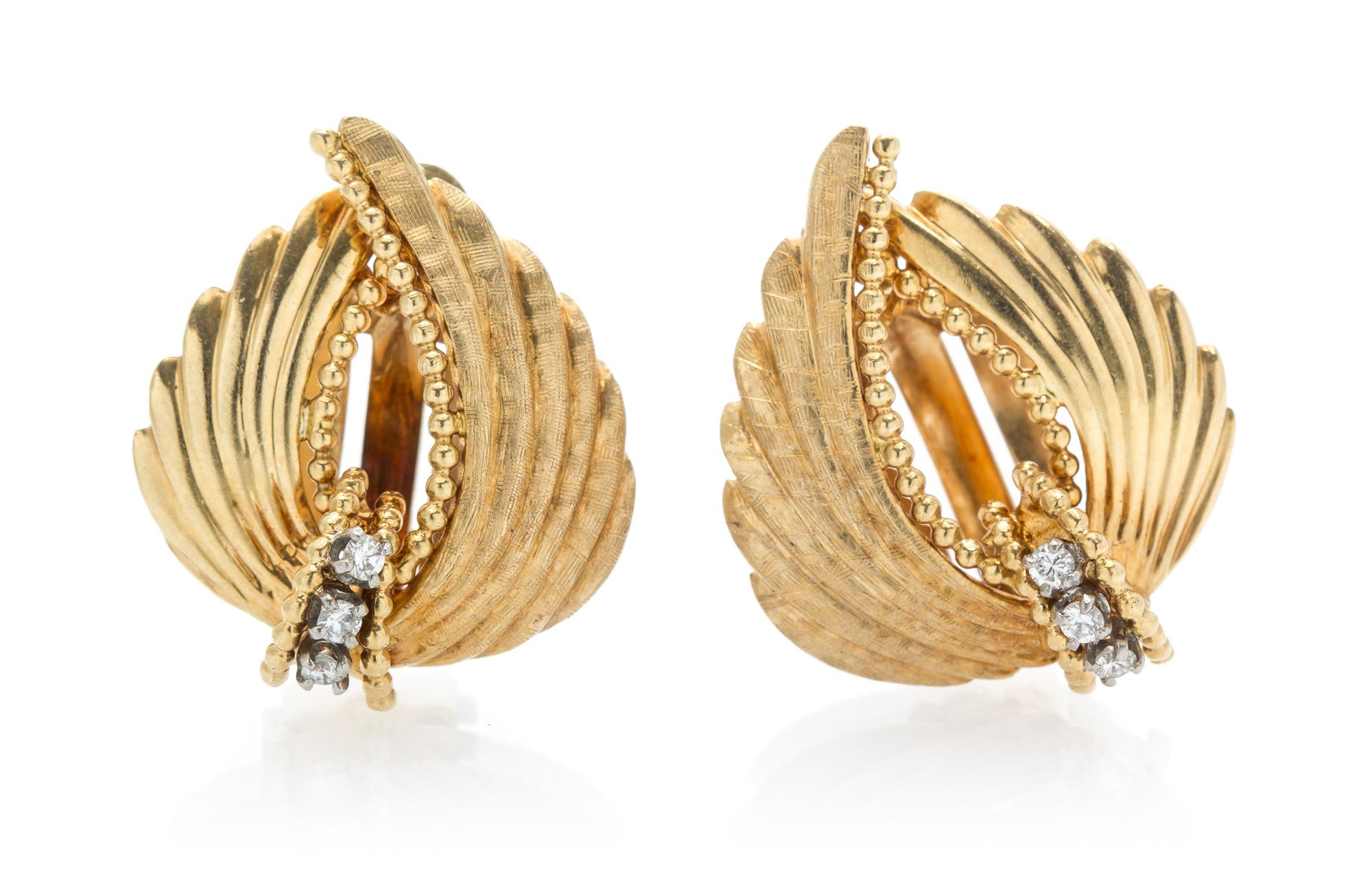 A Vintage Pair of 14 Karat Yellow and Gold Diamond Earclips, 7.70 dwts.