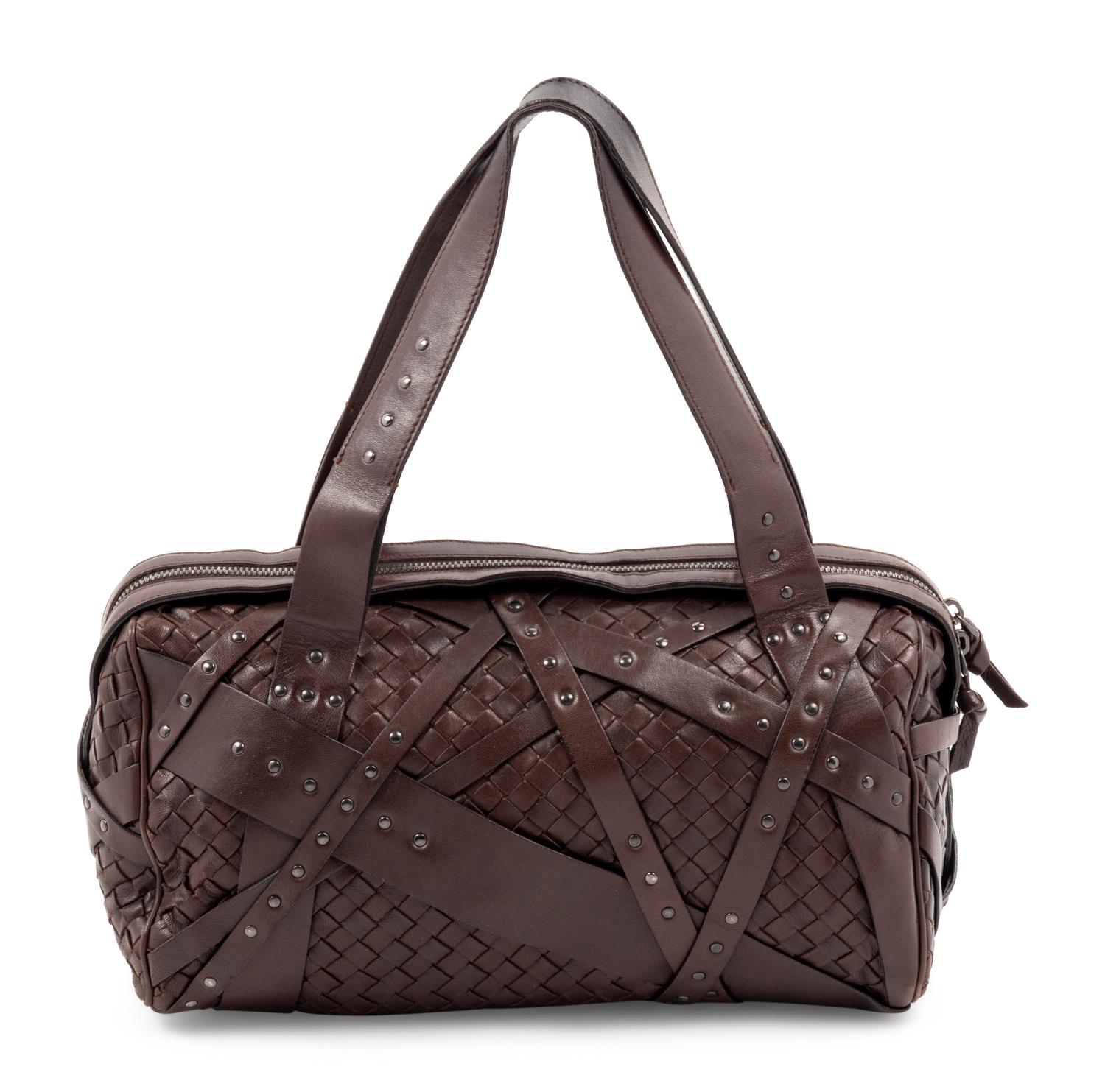 Bottega Veneta Studded Dark Brown Intrecciato Duffel,