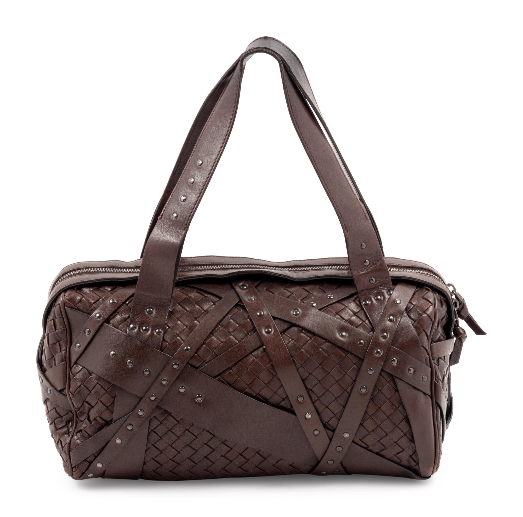 Bottega Veneta Studded Dark Brown Intrecciato Duffel,