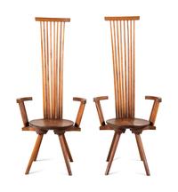 Pair of Studio Craft High-Back Armchairs, c. 1980