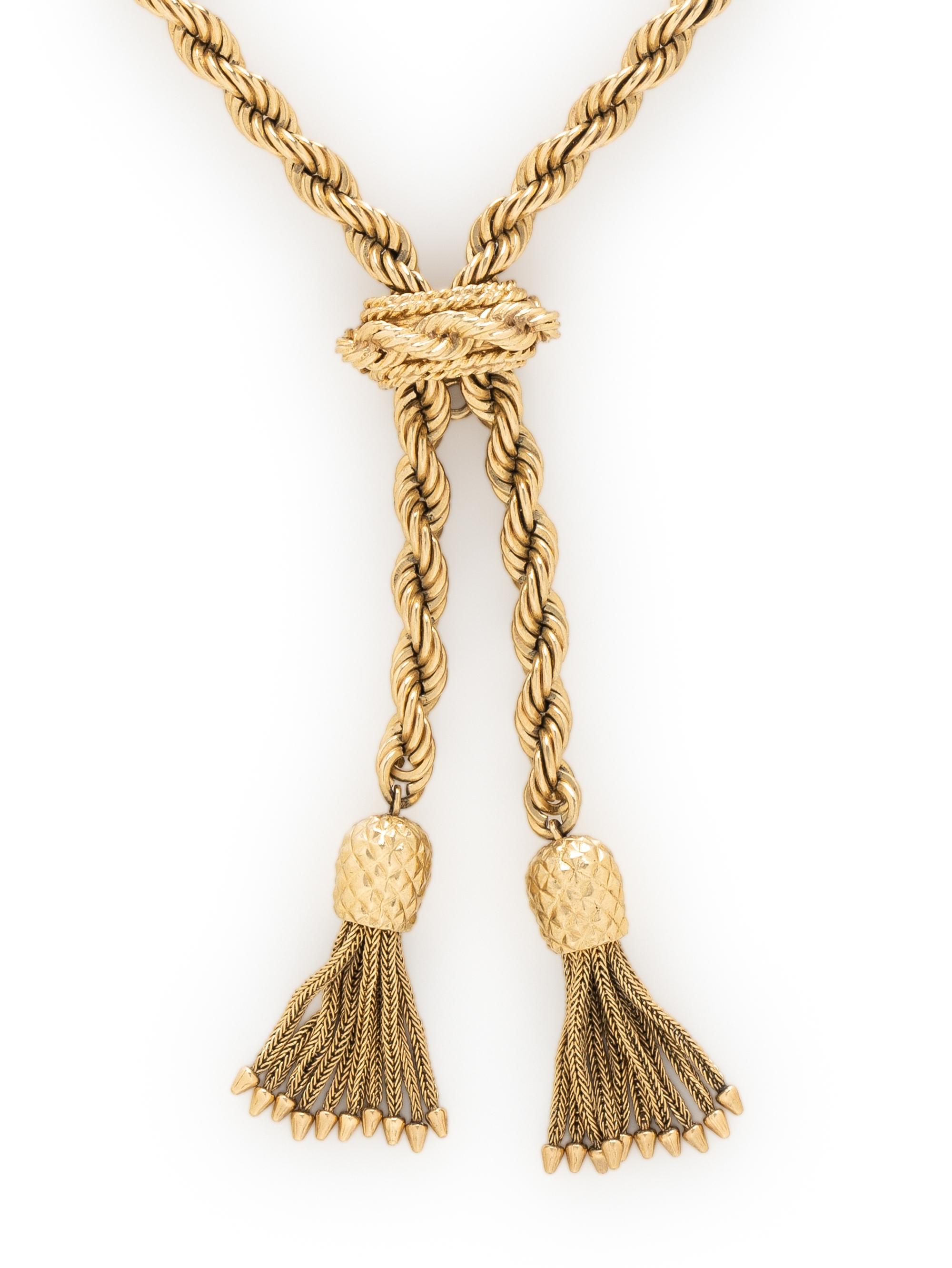 HAMMERMAN BROTHERS, YELLOW GOLD LARIAT WITH TASSLES