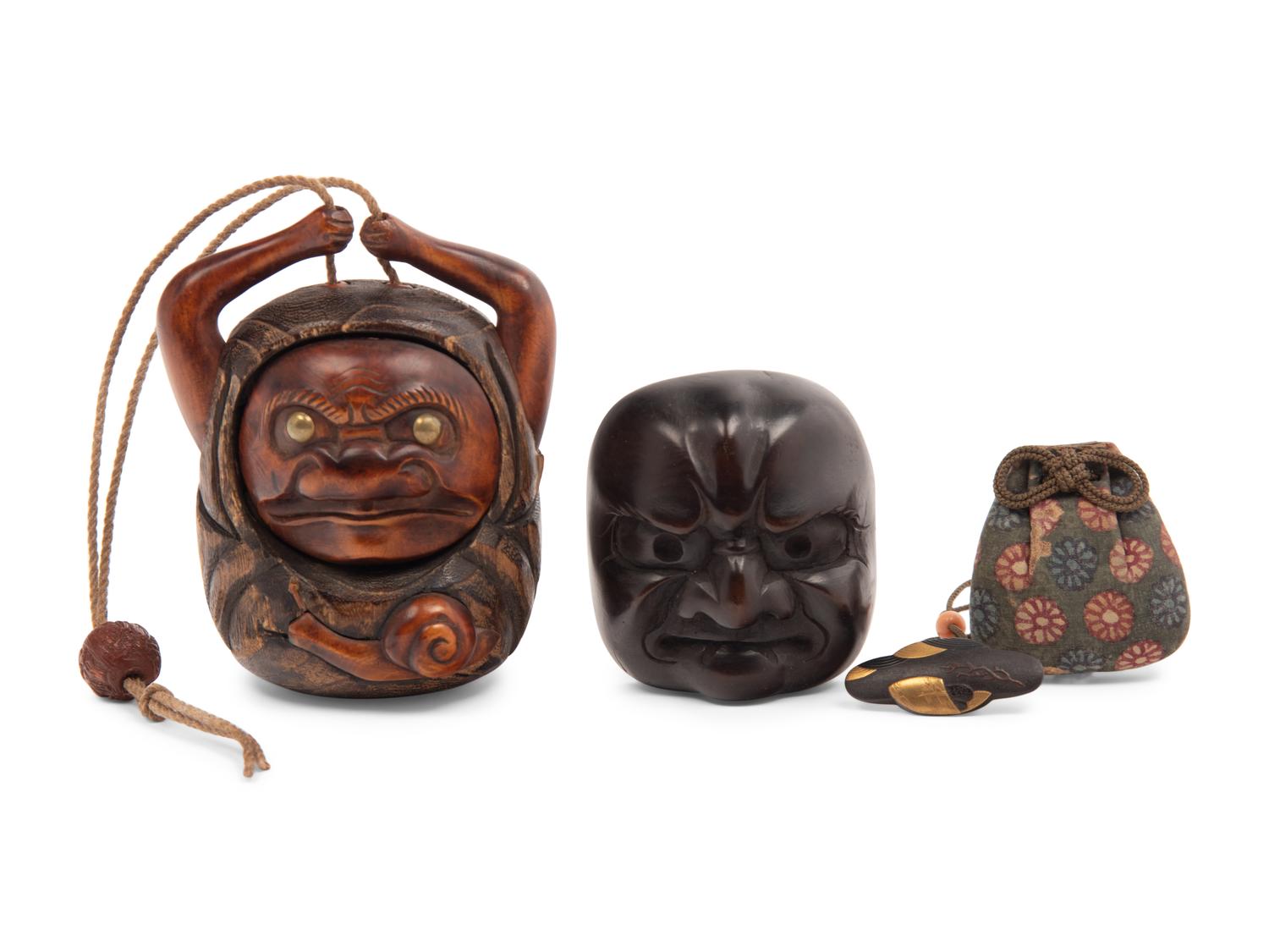 Three Japanese Carved Wood Articles