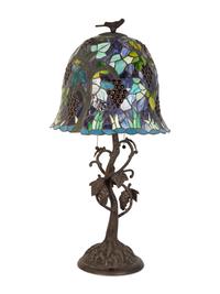 A Leaded Glass and Cast Metal Table Lamp