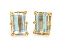 A Pair of 22 Karat and 18 Karat Yellow Gold, Aquamarine and Diamond Earrings, Luna Felix, 13.30 dwts.