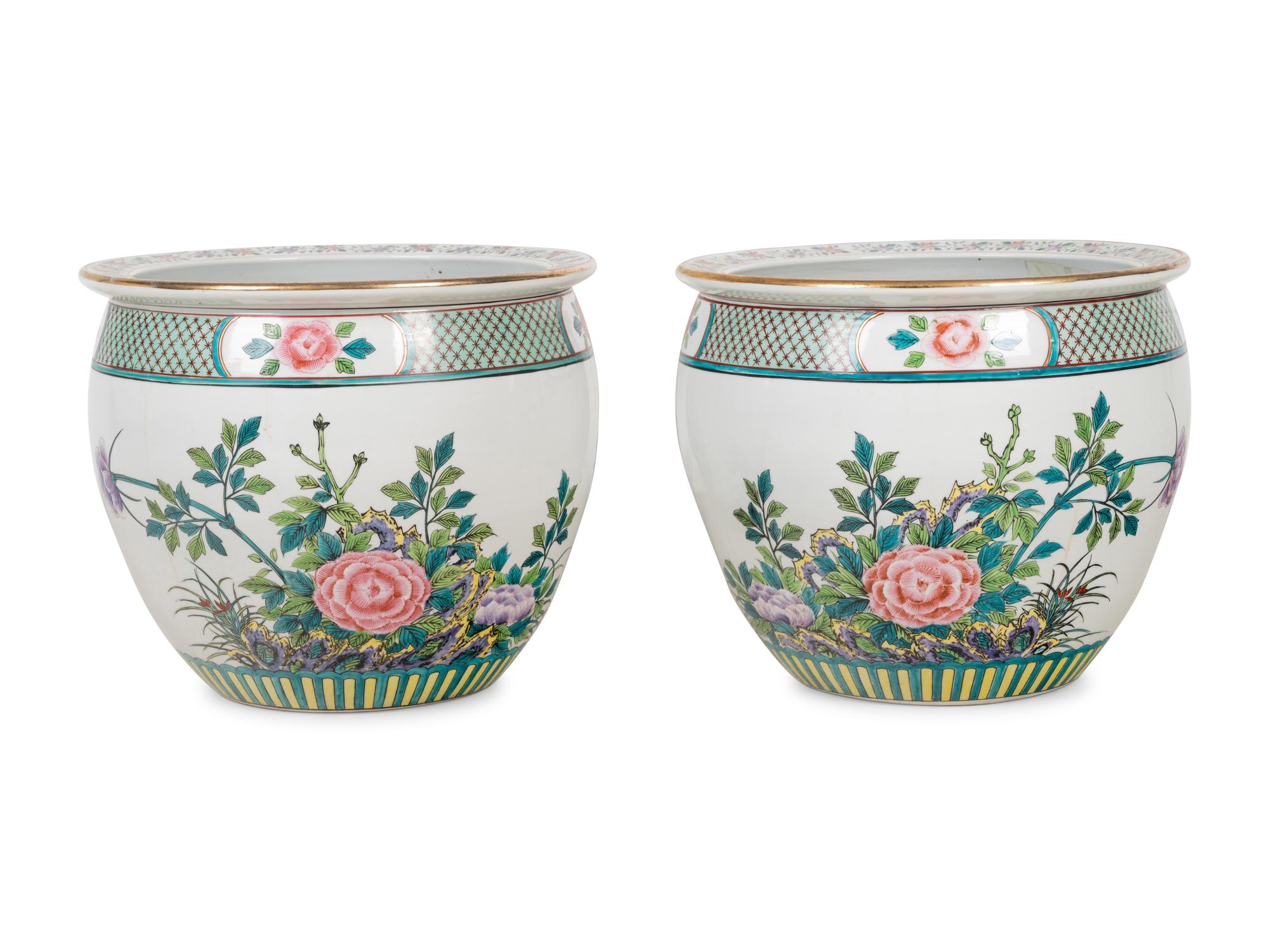 A Pair of Chinese Export Enameled Porcelain Jardinières