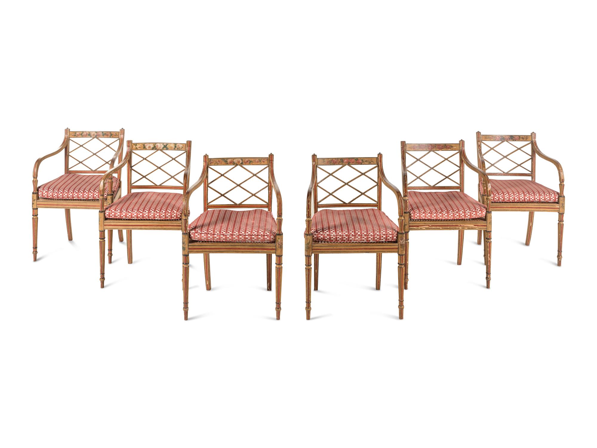 A Set of Six George III Painted Armchairs