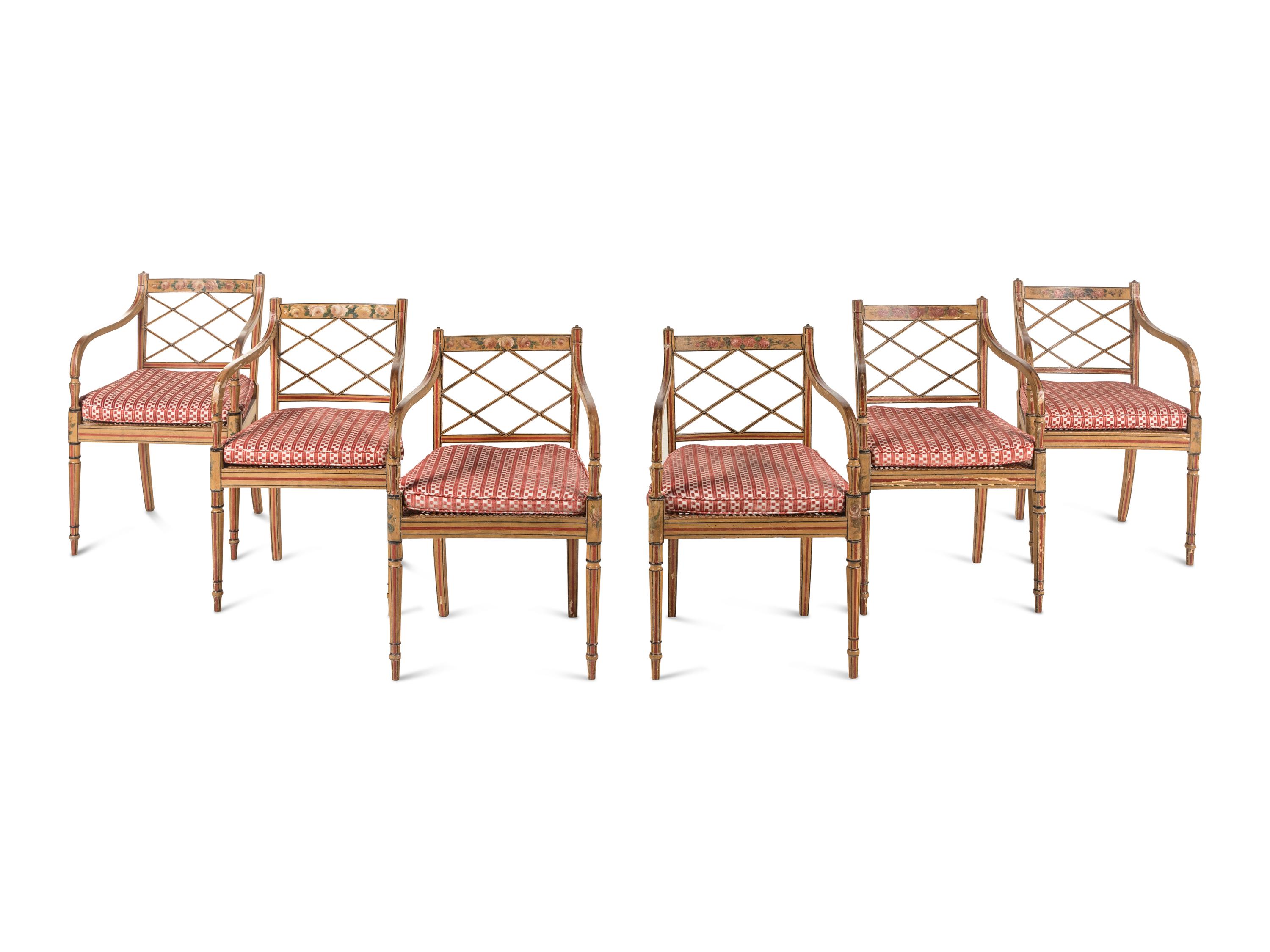 A Set of Six George III Painted Armchairs