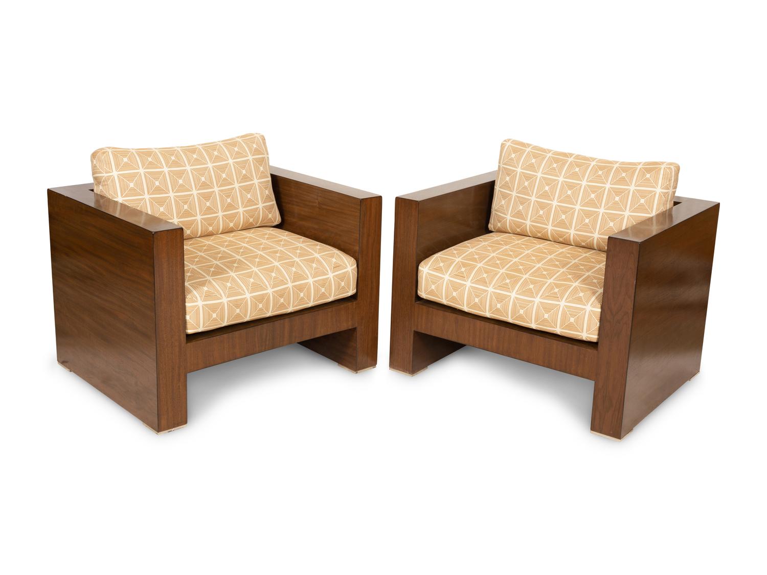 A Pair of Modernist Walnut Club Chairs