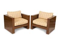 A Pair of Modernist Walnut Club Chairs