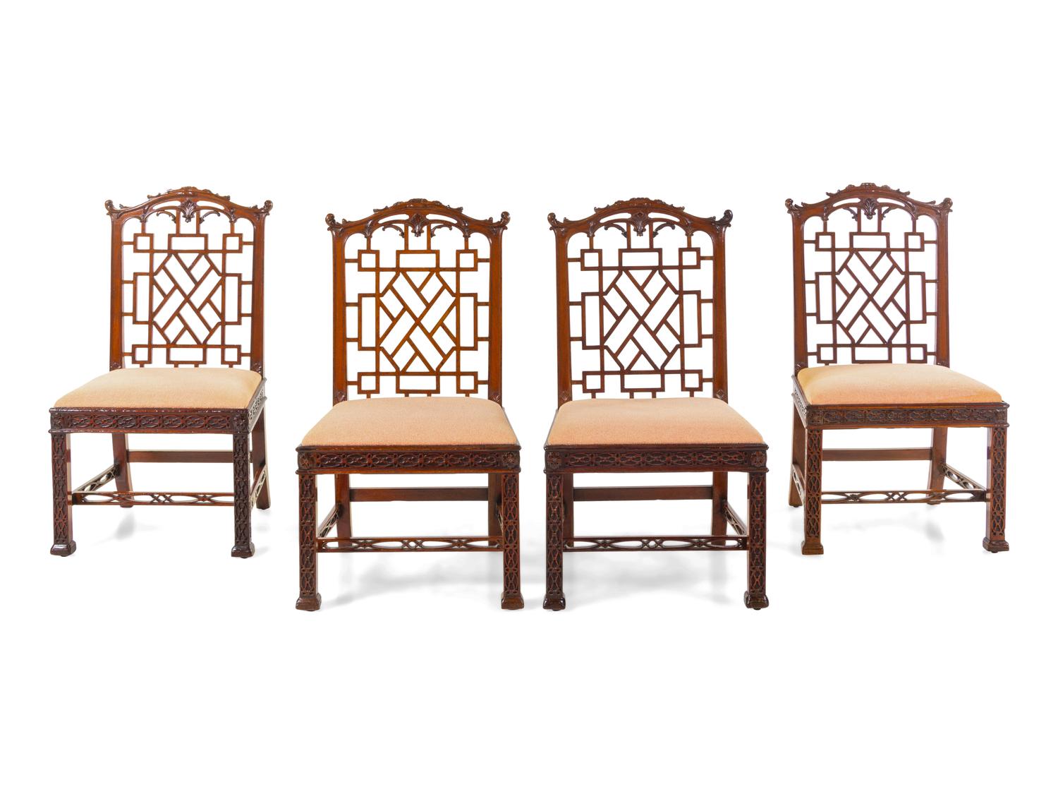 A Set of Four Chinese Chippendale Mahogany Dining Chairs