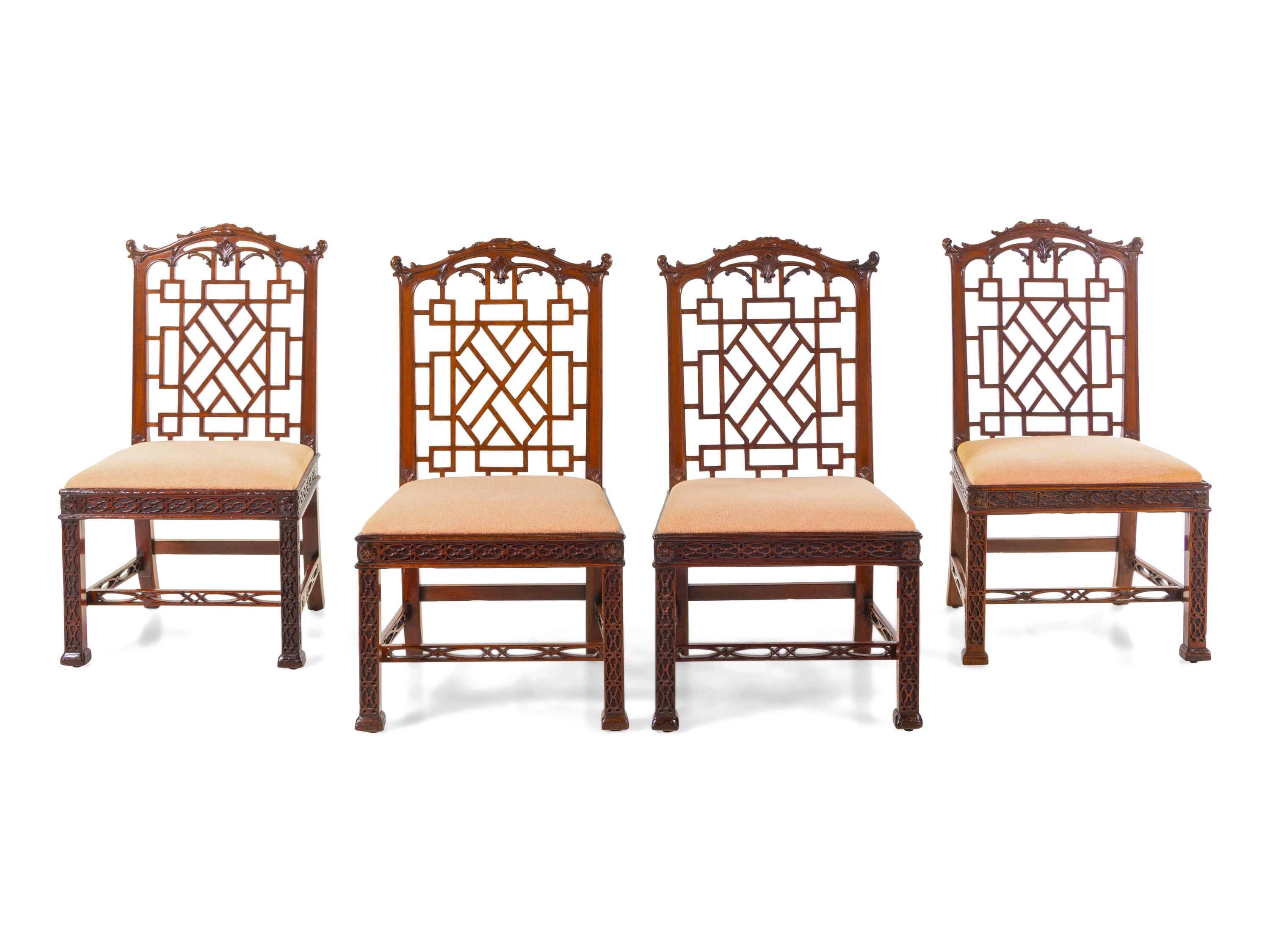 A Set of Four Chinese Chippendale Mahogany Dining Chairs