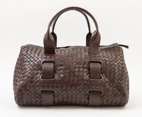 A Bottega Veneta Chocolate Intrecciato Small Duffle Bag, 14" x 9" x 7"; Handle Drop: 6".