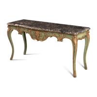An Italian Painted and Parcel Gilt Marble-Top Console Table