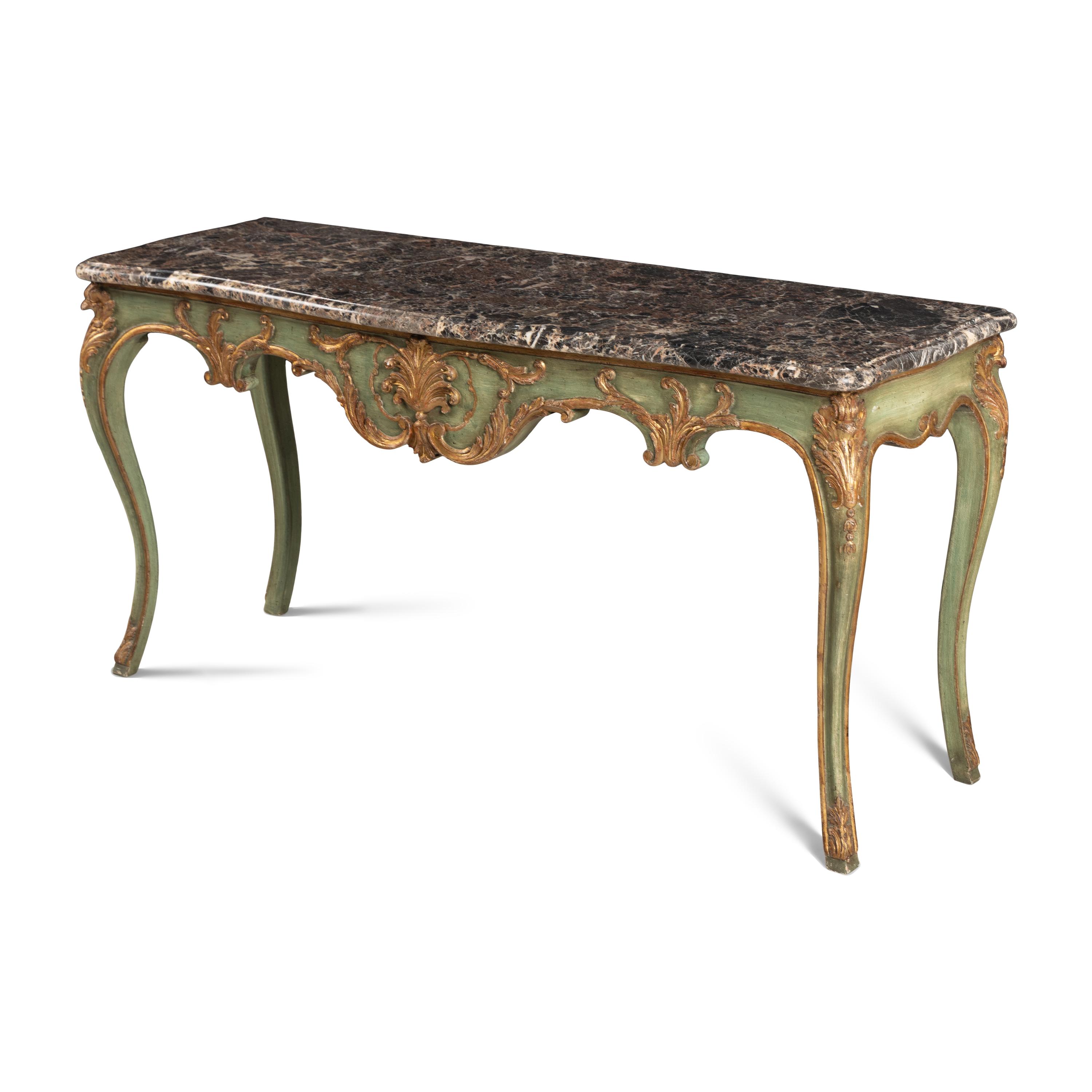 An Italian Painted and Parcel Gilt Marble-Top Console Table