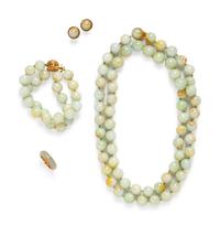 A 14 Karat Yellow Gold and Jade Demi-Parure,