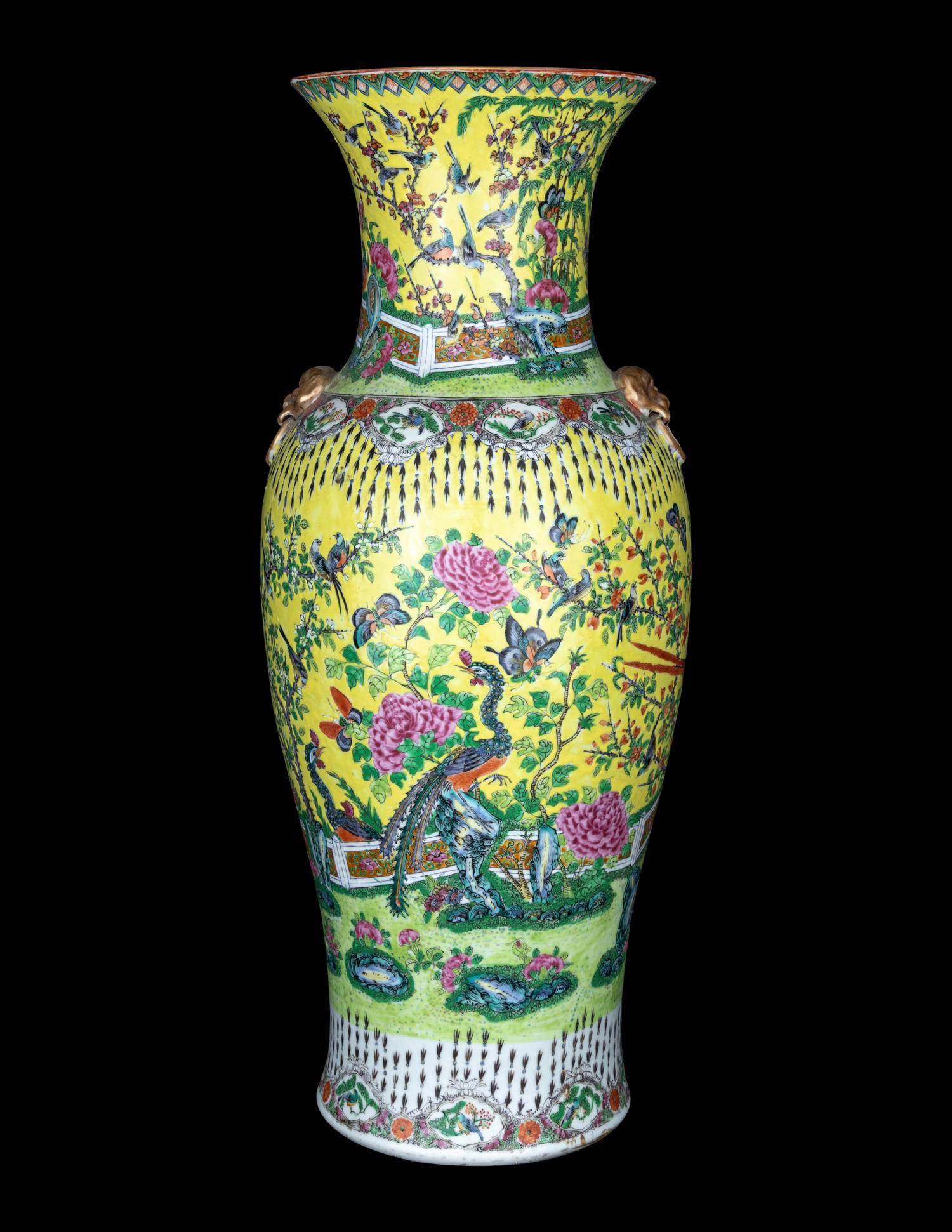 A Large Yellow Glazed Famille Rose Porcelain Vase