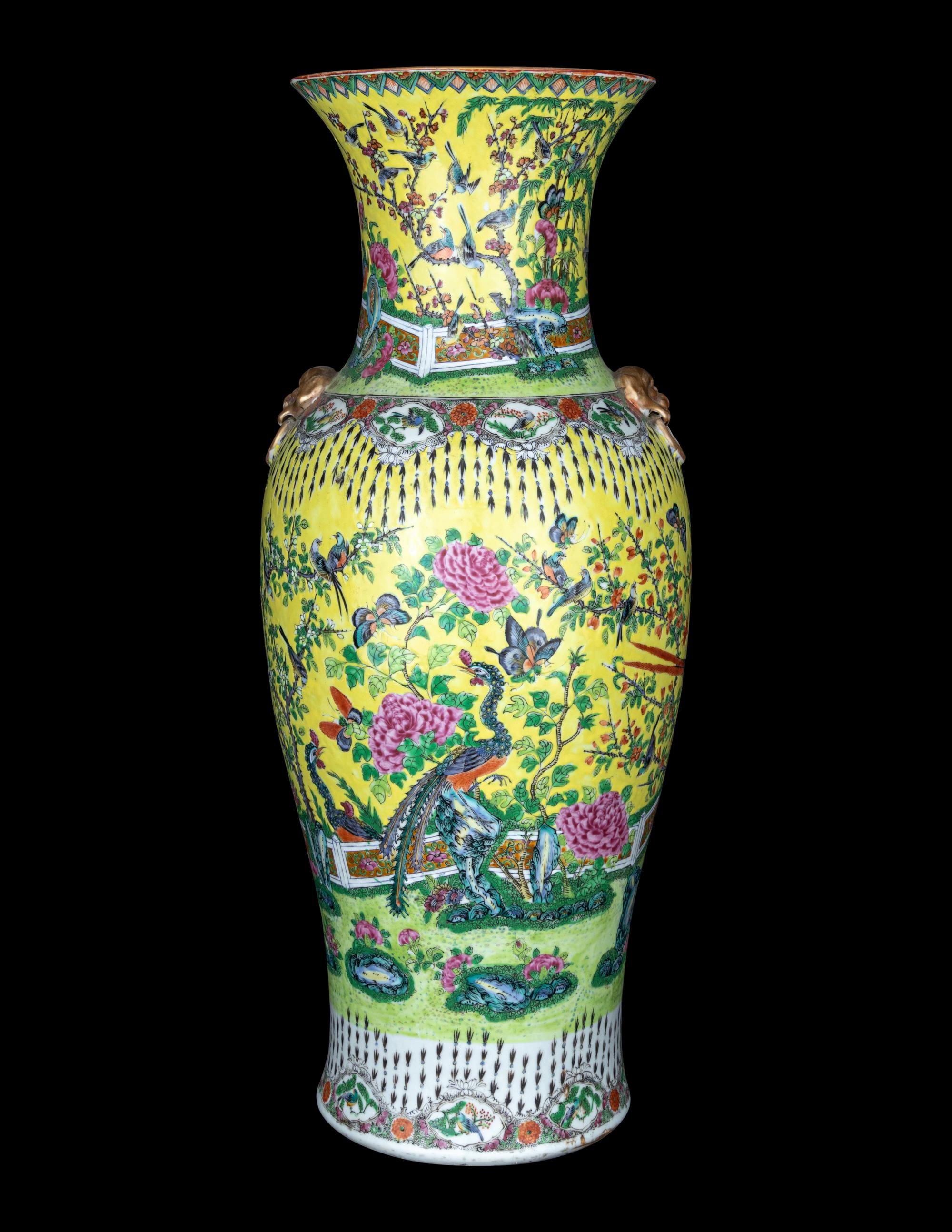 A Large Yellow Glazed Famille Rose Porcelain Vase