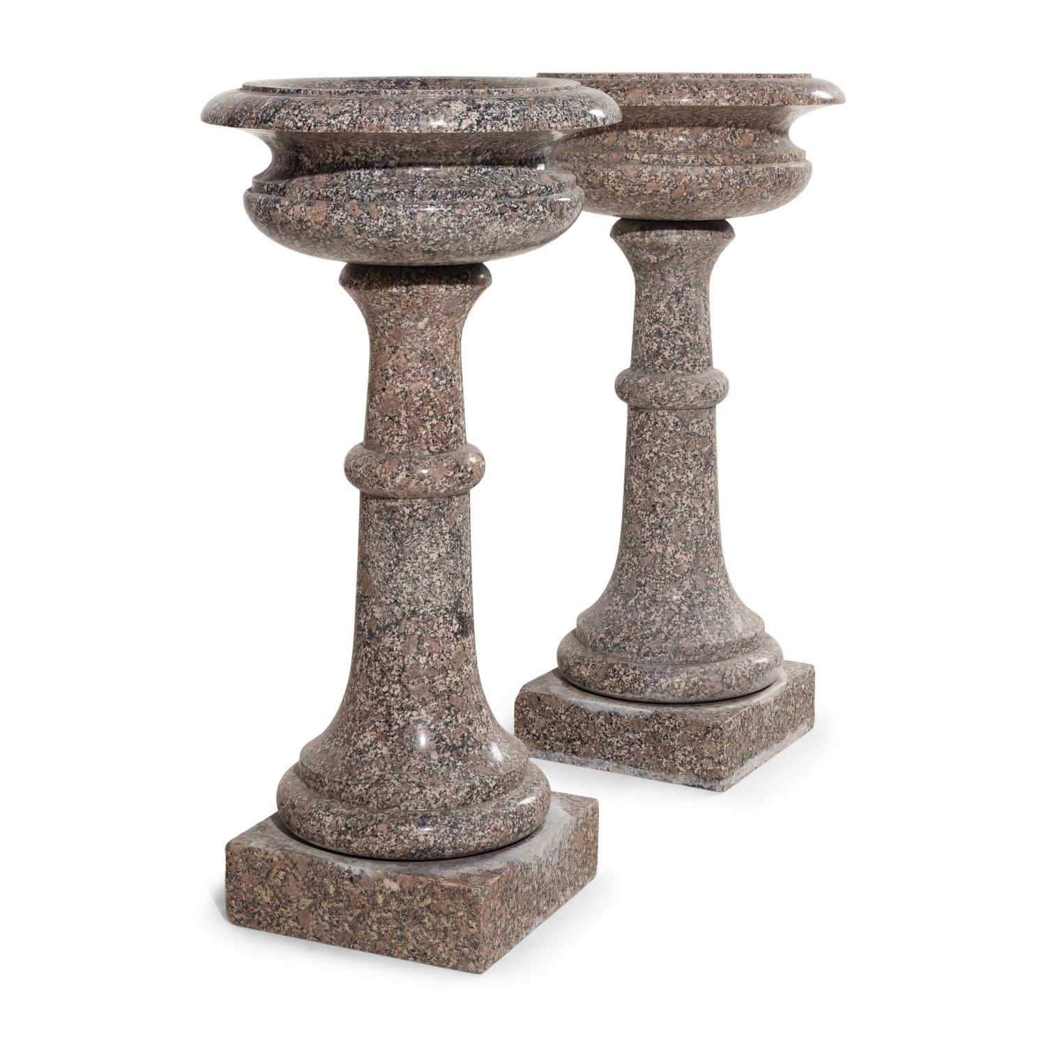 A Pair of Neoclassical Style Pink Granite Jardinières
