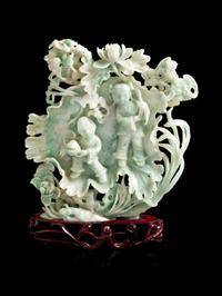 An Apple Green and Celadon Jadeite Carving Height 7 inches. — 20TH CENTURY