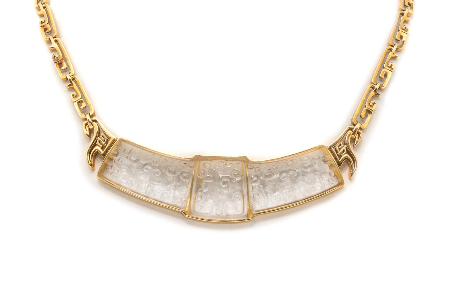 An 18 Karat Yellow Gold and Carved Rock Crystal Demi Parure, Lalaounis, Circa 1970, 52.70 dwts.