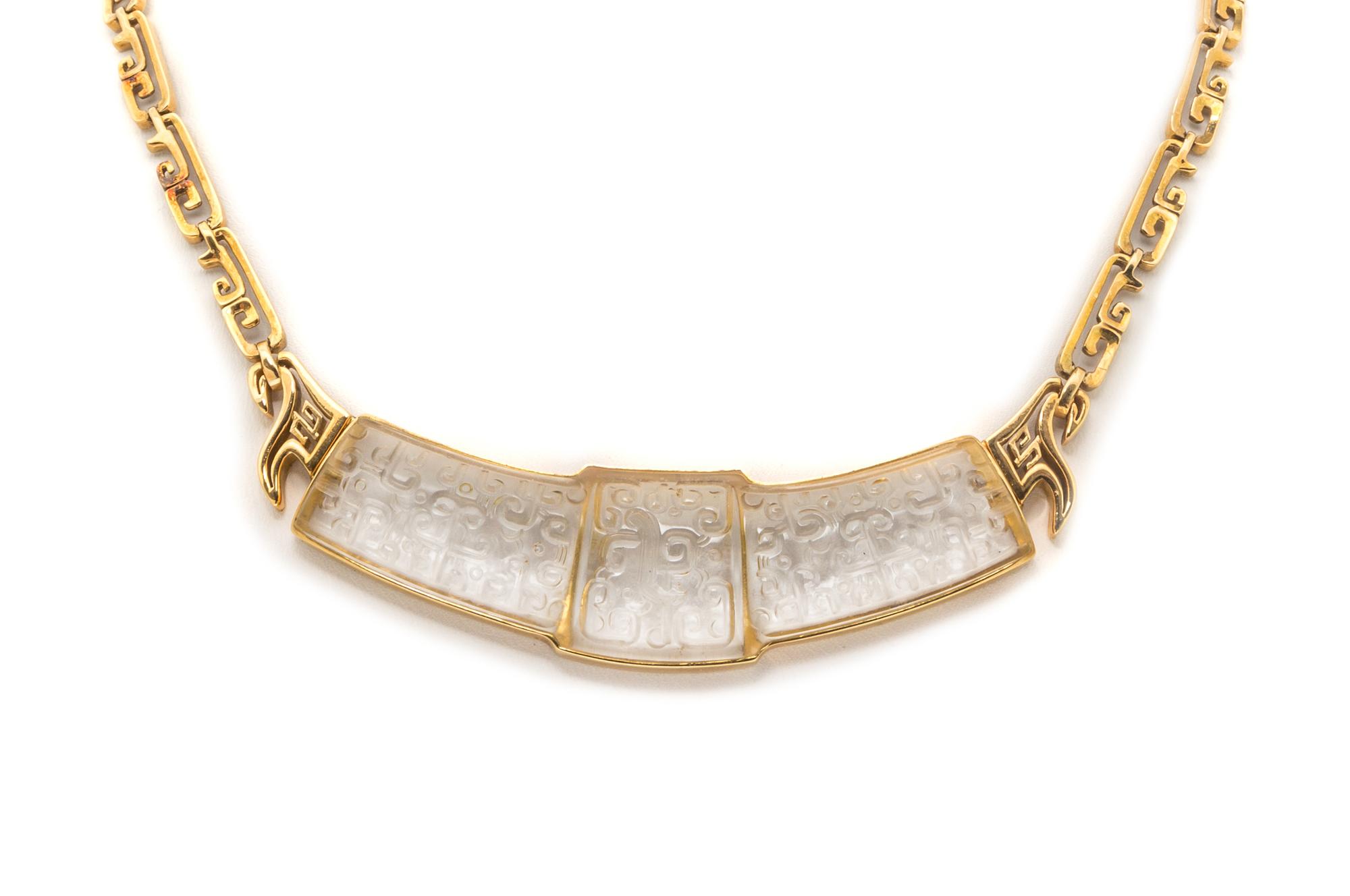 An 18 Karat Yellow Gold and Carved Rock Crystal Demi Parure, Lalaounis, Circa 1970, 52.70 dwts.