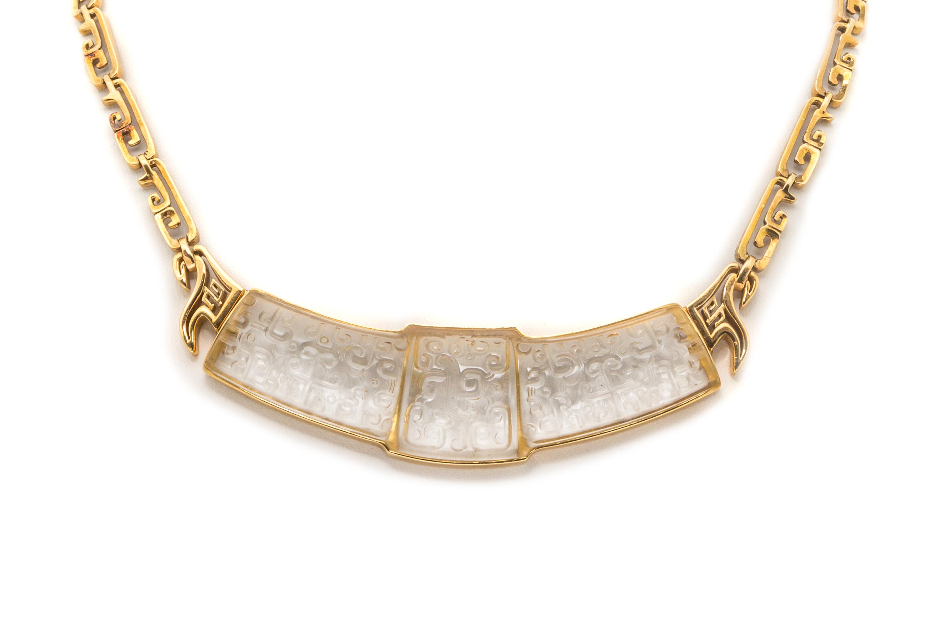 An 18 Karat Yellow Gold and Carved Rock Crystal Demi Parure, Lalaounis, Circa 1970, 52.70 dwts.