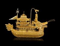 A Chinese Gilt Filigree Dragon Boat