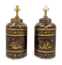 A Pair of Victorian Tole Tea Canisters Mounted as Lamps — 19TH CENTURY