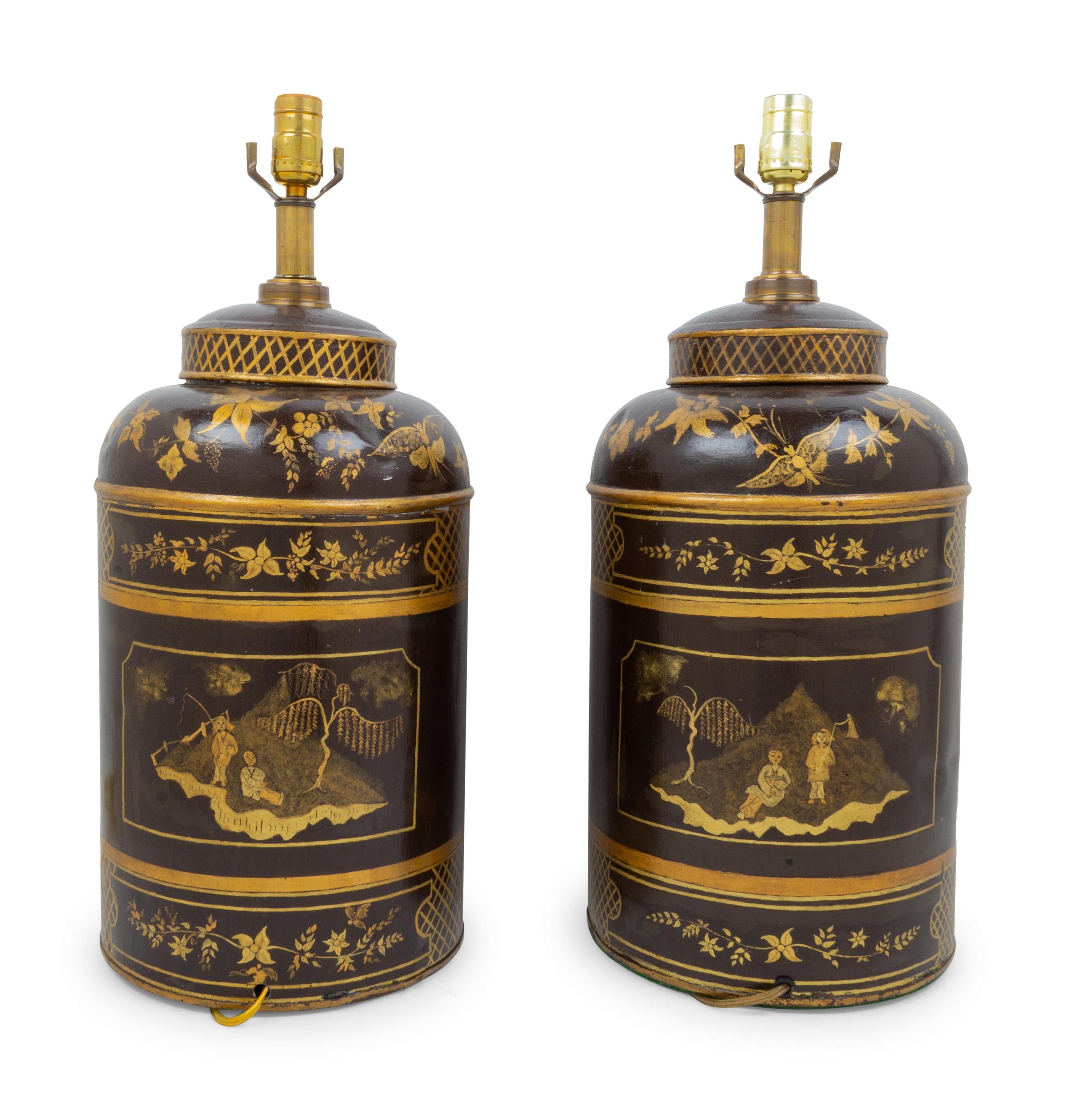 A Pair of Victorian Tole Tea Canisters Mounted as Lamps — 19TH CENTURY