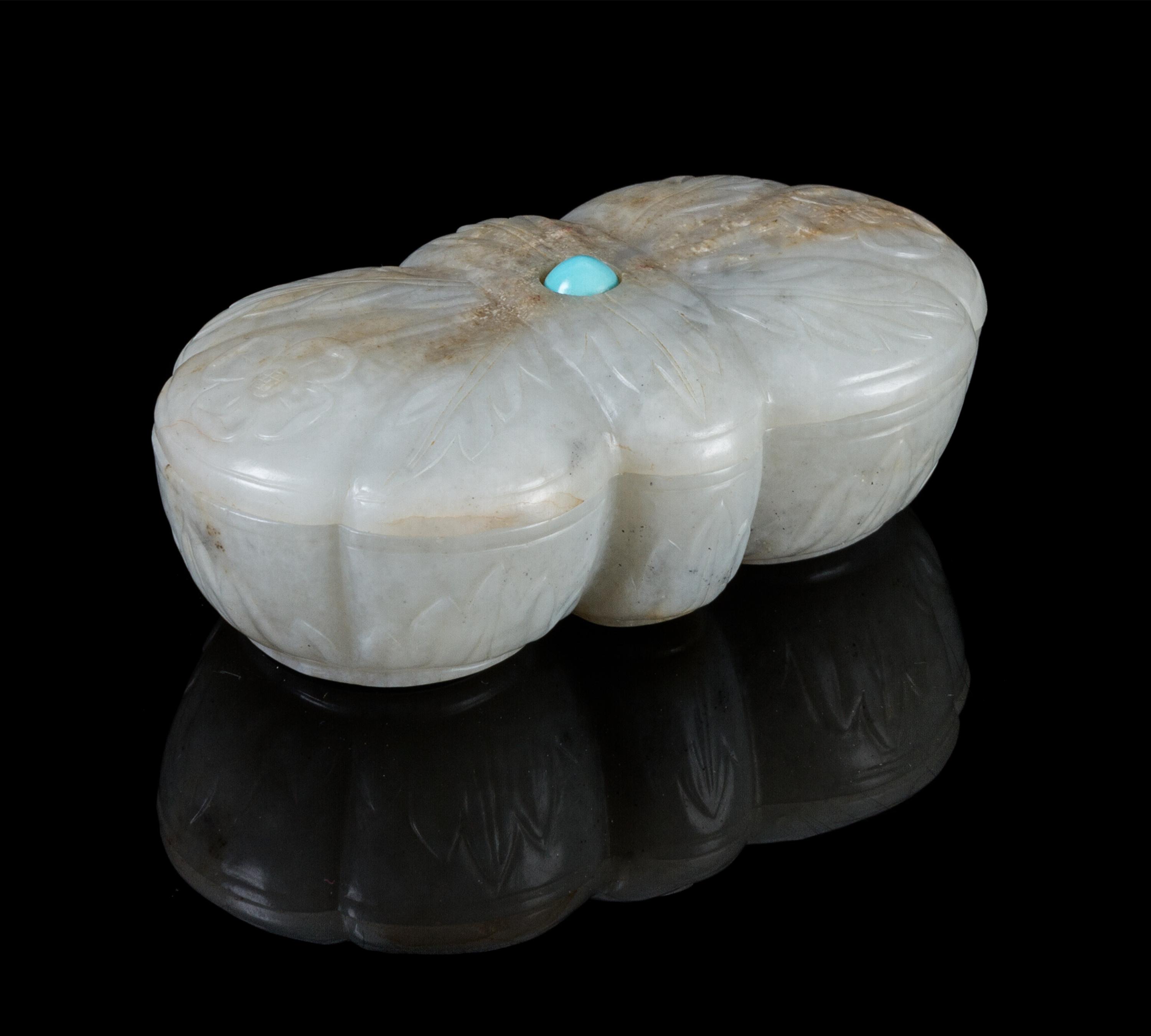 A Mughal-Style White Jade Box Width 3 3/8 inches.